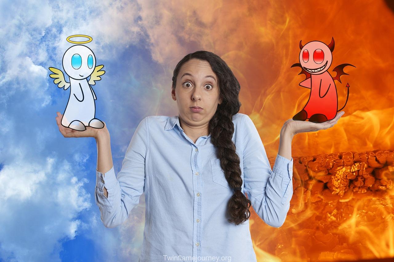 doubt, decision, devil, angel, heaven, hell, right, wrong, good, bad, ethics, yes, no, choice, uncertainty, problem, confused, question, confusion, thinking, interrogation, unknown, blue thinking, blue question, blue heaven, blue angel, blue think, blue devil, wrong, ethics, ethics, ethics, ethics, ethics, confused