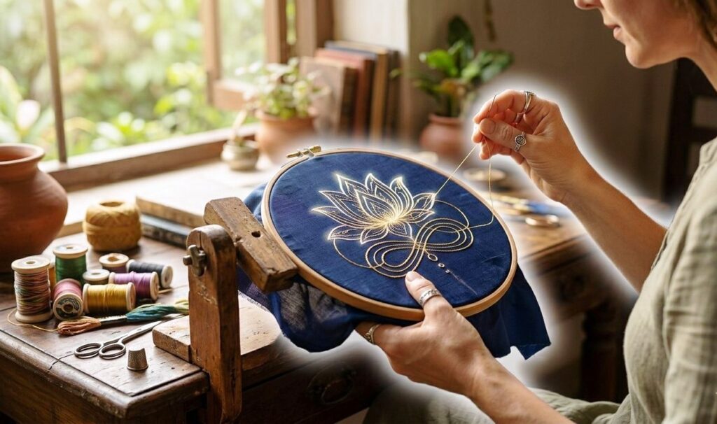 Healing through creative arts and embroidery during twin flame journey.