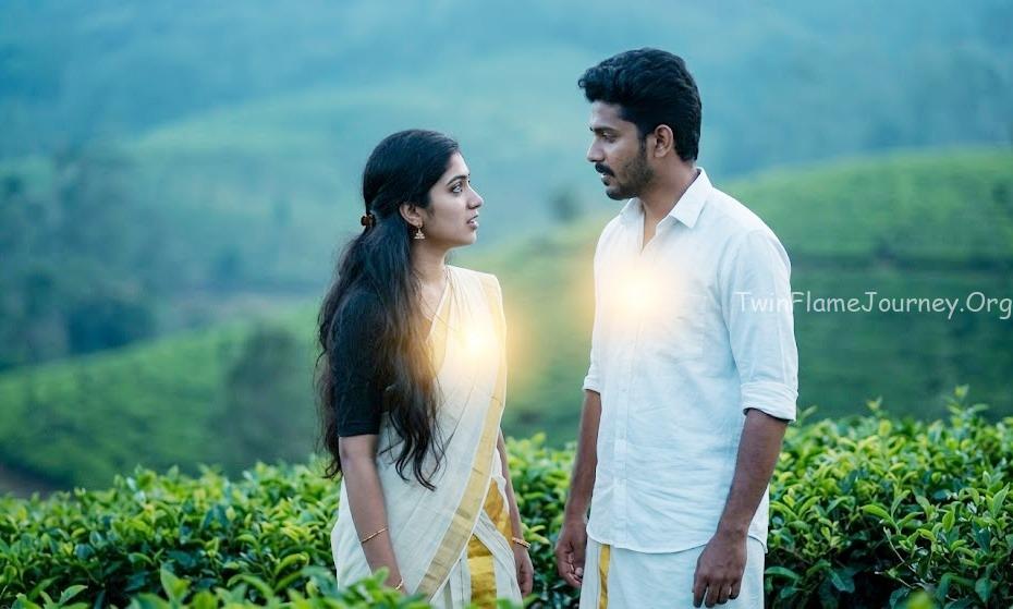 South Indian Twin Flame couple experiencing heart chakra activation in Kerala.