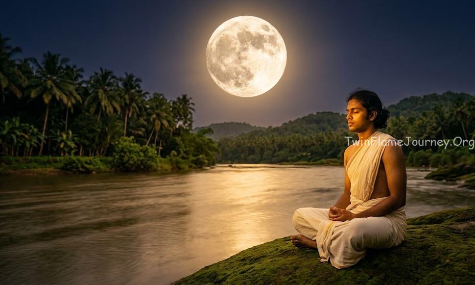 Divine Masculine meditating under the April 2026 Full Moon in Kerala.