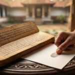 Ancient Nadi Astrology palm leaf manuscripts with thumb impression for destiny reading.