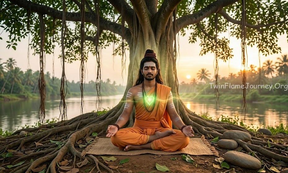 Divine Masculine meditating on the spiritual bond of Twin Flames.