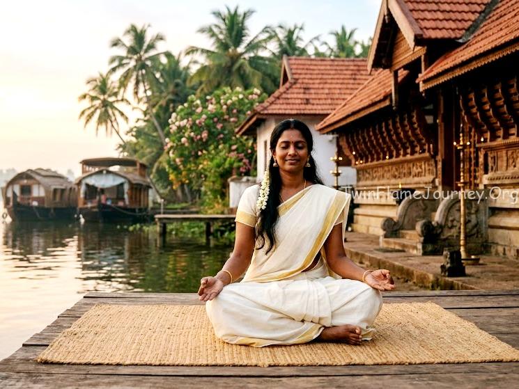 Divine Feminine practicing surrender and self-love in Kerala.