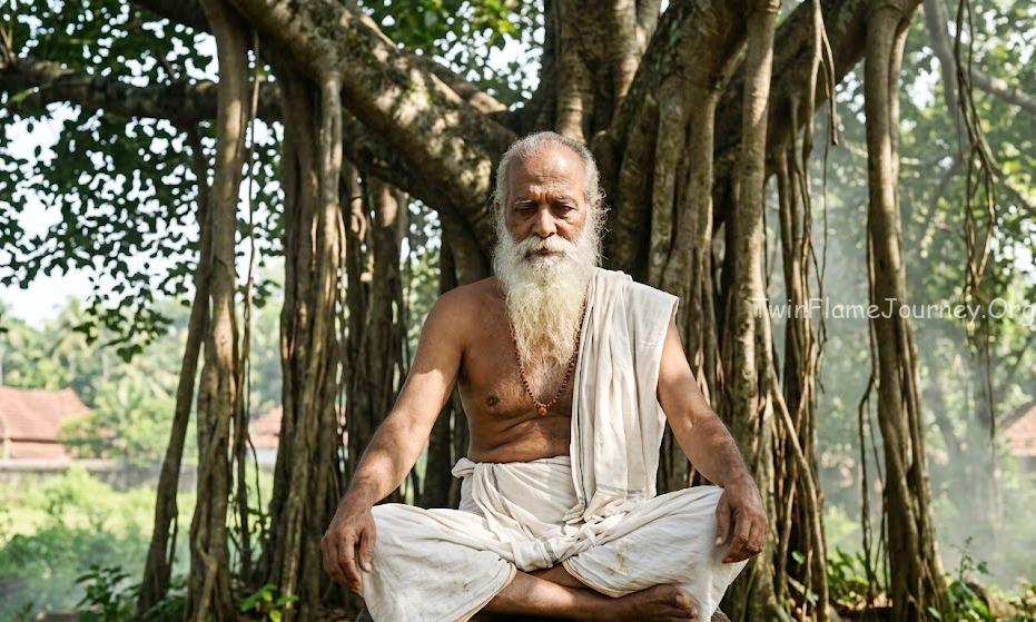 This image represents the wisdom and peace of an Old Soul in a traditional Indian setting.
