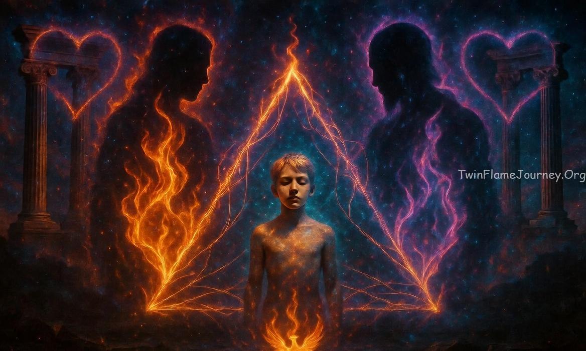 Two twin flames embracing in sacred union