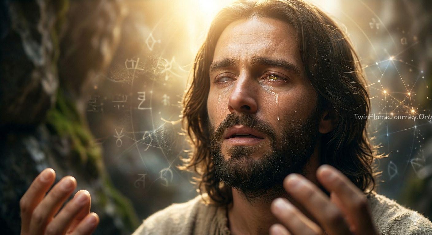 A man with Weathered features sits in deep meditation, his hands clasped over his heart.