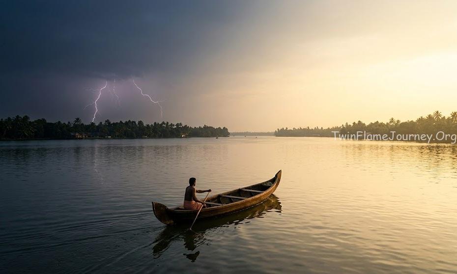 Global transition from conflict to peace over a Kerala landscape.