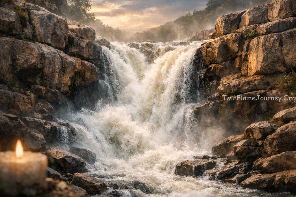 Waterfall through stone representing the Divine Masculine emotional release.