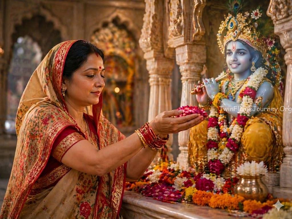 DF practicing daily spiritual rituals of Bhakti.