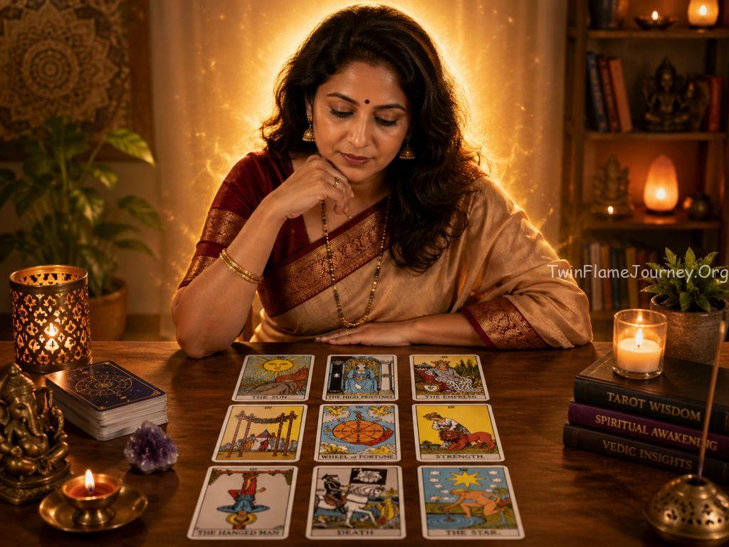 Captures the essence of seeking divine guidance through tarot.1