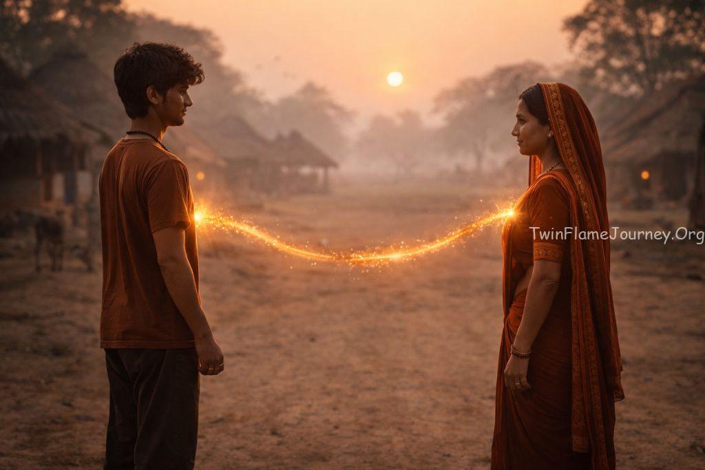 Twin flames experiencing soul purging and connection.