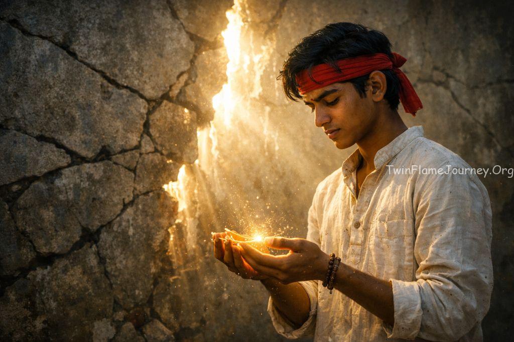 DM witnessing the crumbling wall between mind and soul in a spiritual journey.