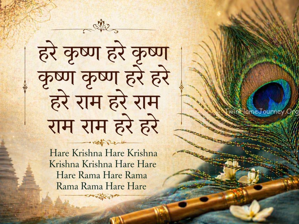 The powerful Maha Mantra symbolizing the path of Krishna Bhakti.