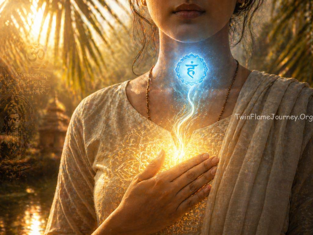 Symbolic bridge between Heart and Throat chakras for spiritual communication.