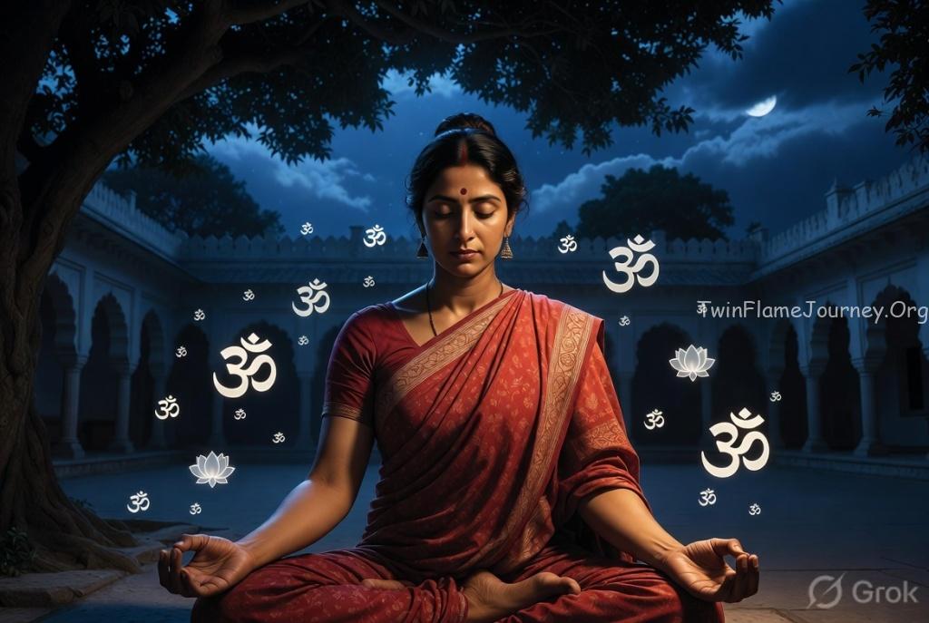 Divine Feminine finding inner peace through meditation.