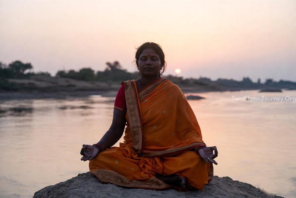 Spiritual connection between two souls representing North Indian cultural aesthetics.