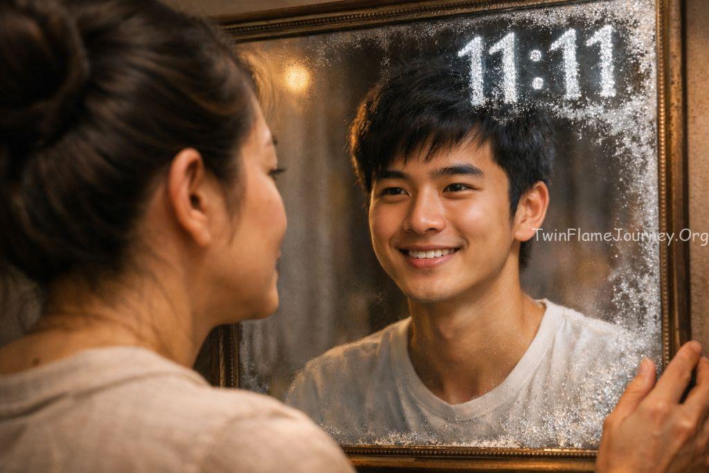 Mirror soul reflection with 11:11 synchronicity sign.