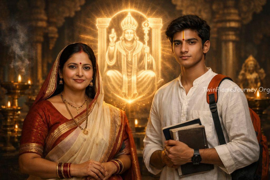 This image depicts the physical manifestation of the Hierophant card, showing a grounded, spiritual connection between two individuals in a traditional setting