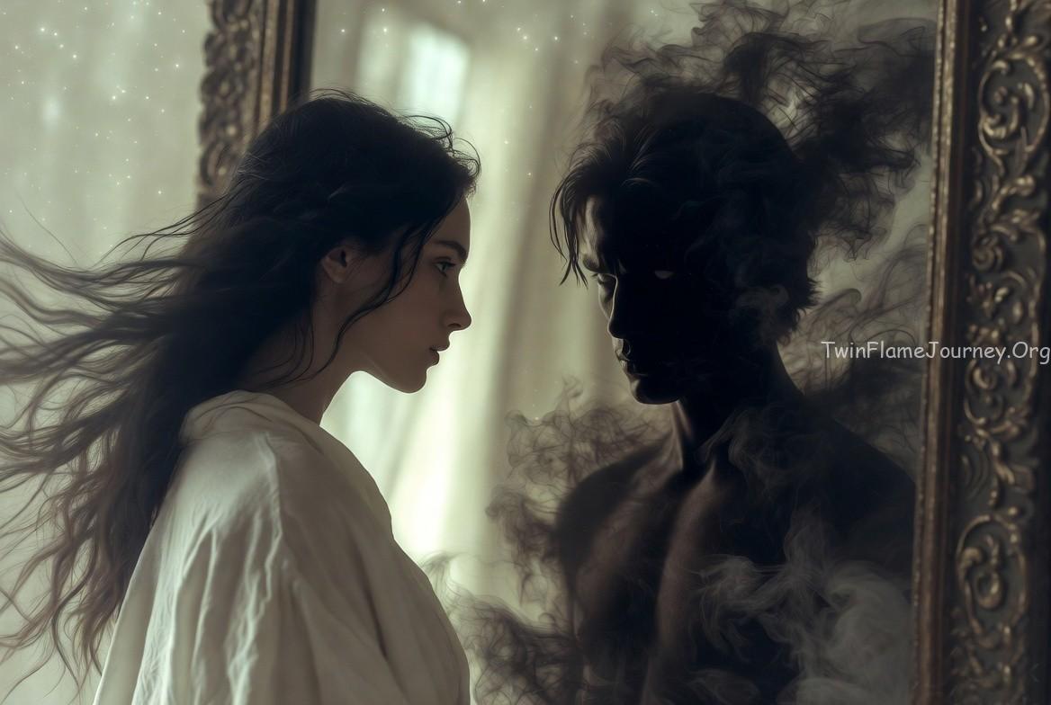 The contrast represents pure love vs. inner shadows