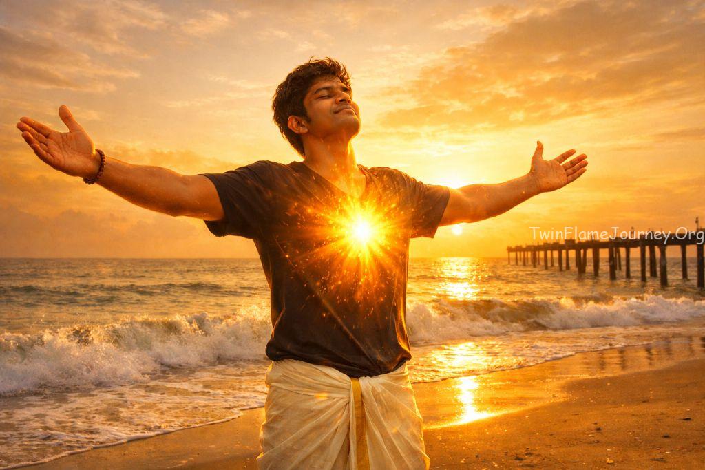 Visual representation of twin flame energy connection and telepathy.