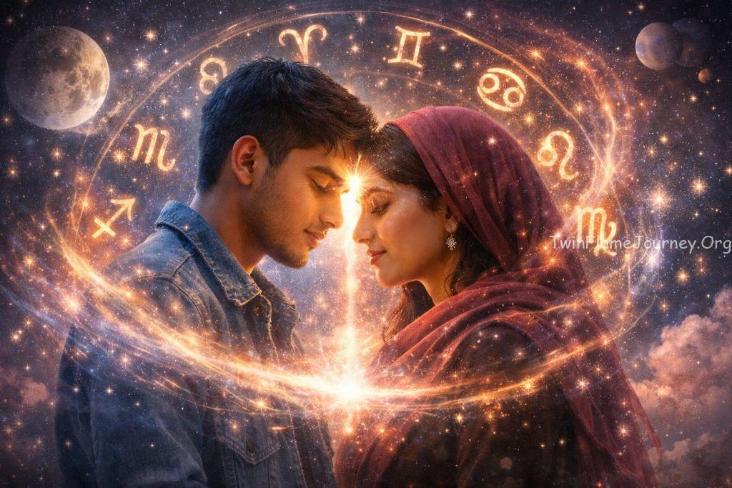 TFs, symbolizing destiny and union, illuminated by radiant cosmic energy