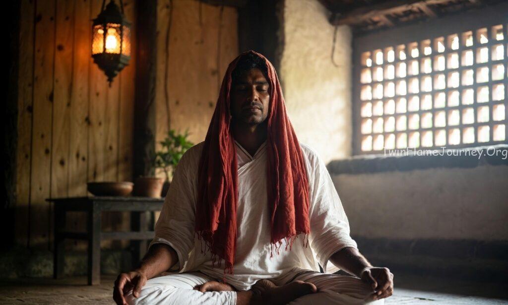 This image captures the essence of "Inner Work," showing a practitioner in deep meditation