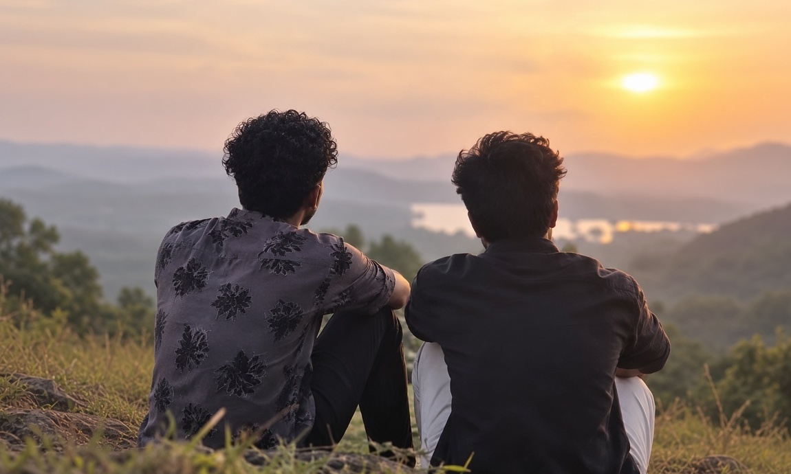 Two young Hindu individuals representing same sex twin flame energy dynamics